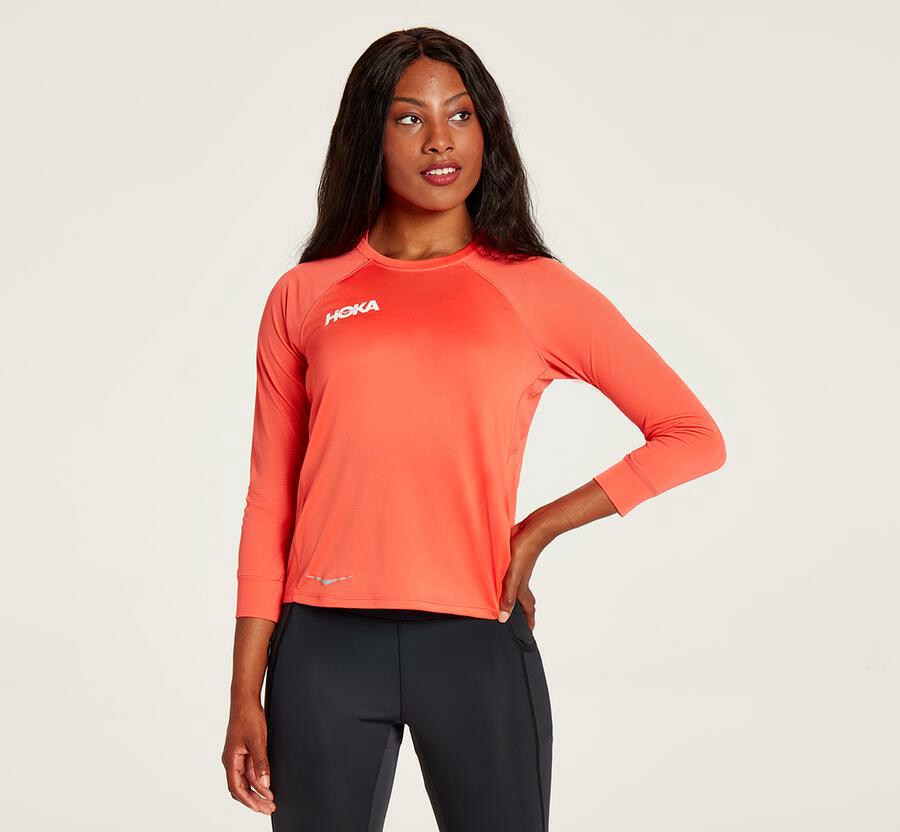 Top Hoka One One Mujer - Performance 3/4 Sleeve - Naranjas - FZD730651